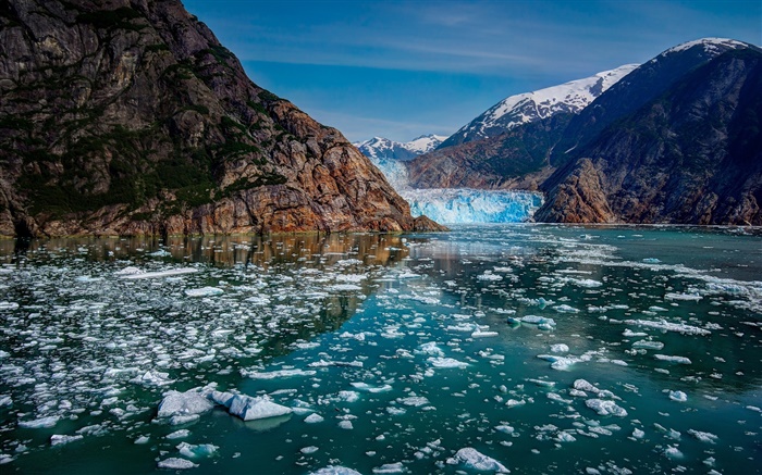 Glacier Bay National Park, Alaska, USA, montagnes, glaciers, la glace, le lac Fonds d'écran, image