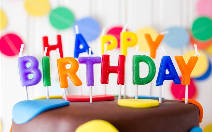 Joyeux anniversaire, bougies, gâteau, lettres colorées Fonds d'écran, image