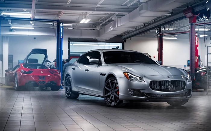 Maserati GranTurismo voiture d'argent, garage Fonds d'écran, image