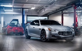 Maserati GranTurismo voiture d'argent, garage HD Fonds d'écran