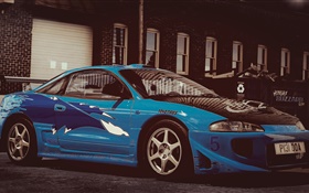 Mitsubishi Eclipse, voiture de course bleue HD Fonds d'écran