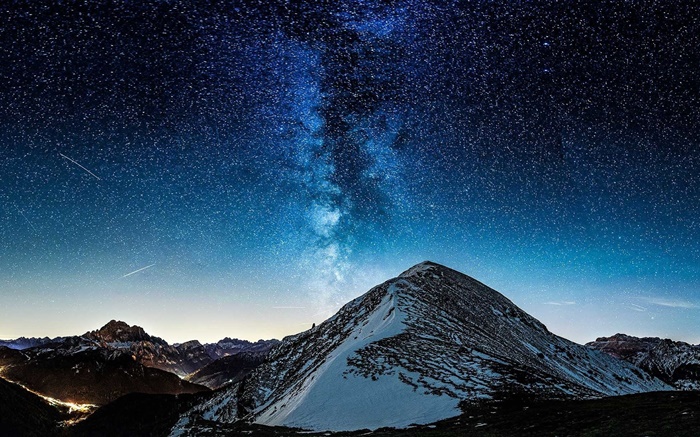 Montagne, vallée, étoiles, nuit Fonds d'écran, image