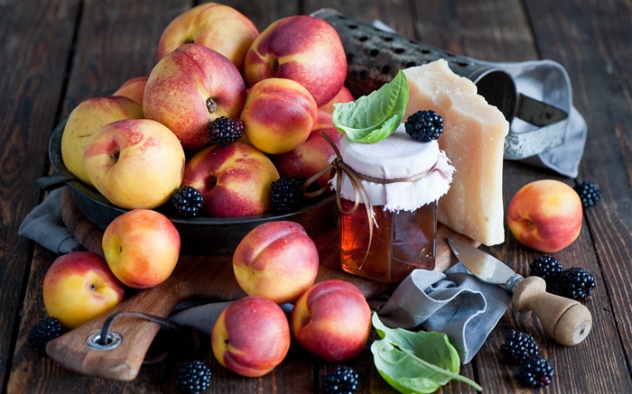 Nectarines, fruits, fromage, du miel Fonds d'écran, image