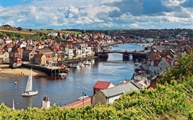 North Yorkshire, Angleterre, rivière, pont, bateau, maison HD Fonds d'écran
