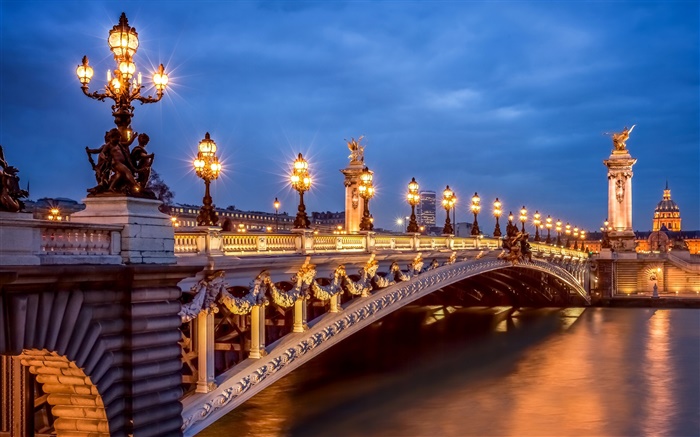 Paris, France, le soir, les feux, le pont Fonds d'écran, image