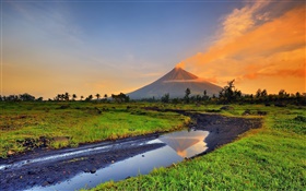 Philippines, le Mayon, volcan, montagne, herbe, ruisseau HD Fonds d'écran