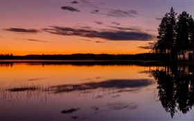 Ciel, lac, forêt, arbres, crépuscule, soir HD Fonds d'écran