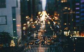 États-Unis, New York, nuit, bâtiments, rues, voitures, lumières, bokeh HD Fonds d'écran
