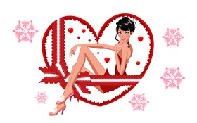 Vector illustration, belle jeune fille, flocon de neige, coeurs d'amour HD Fonds d'écran