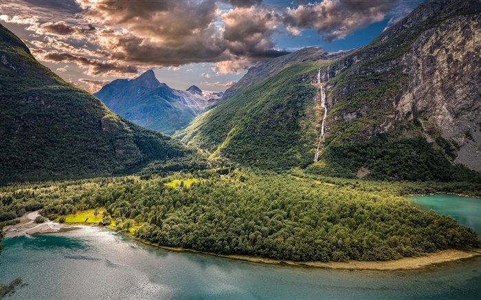 Vikane, Norvège, vallées, montagnes, lac, nuages Fonds d'écran, image