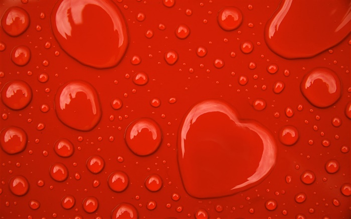 Les gouttes d'eau, coeurs d'amour, sur fond rouge Fonds d'écran, image
