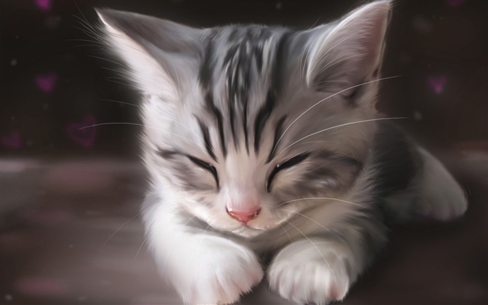 Aquarelle sur papier, chaton mignon sommeil Fonds d'écran, image