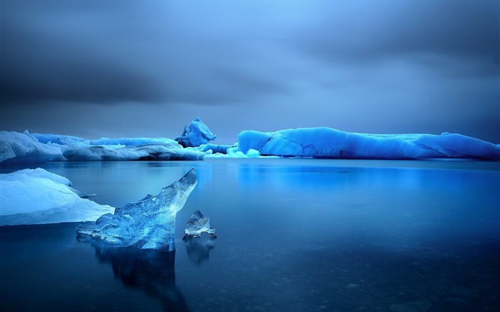 Hiver, neige, glace, lac, l'eau, crépuscule, bleu Fonds d'écran, image