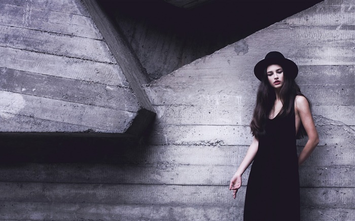 Robe noire fille, chapeau, mur Fonds d'écran, image