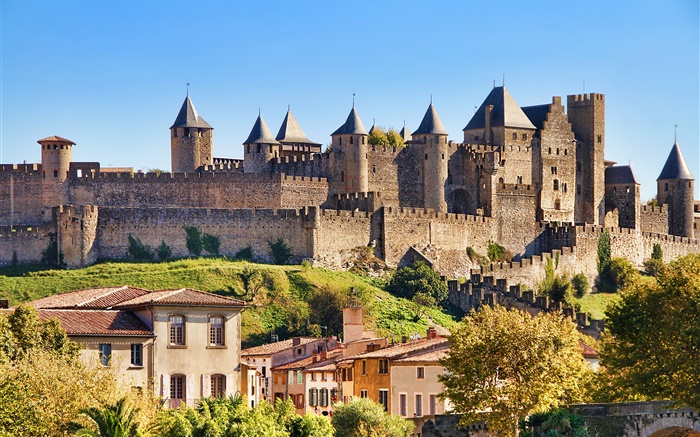 Château de Carcassonne, France, ville, maisons Fonds d'écran, image