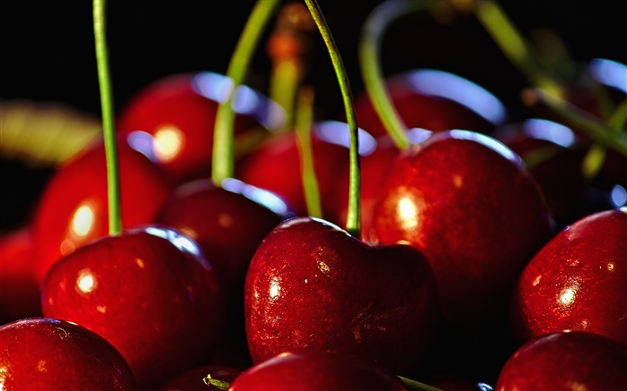 Cherries close-up, tentateur rouge Fonds d'écran, image