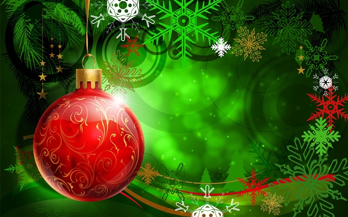 Noël, Nouvel An, une boule rouge, décoration, flocon de neige, vecteur Fonds d'écran, image