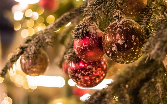 arbre de Noël, boules, les reflets, flou fond Fonds d'écran, image