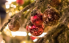 arbre de Noël, boules, les reflets, flou fond HD Fonds d'écran
