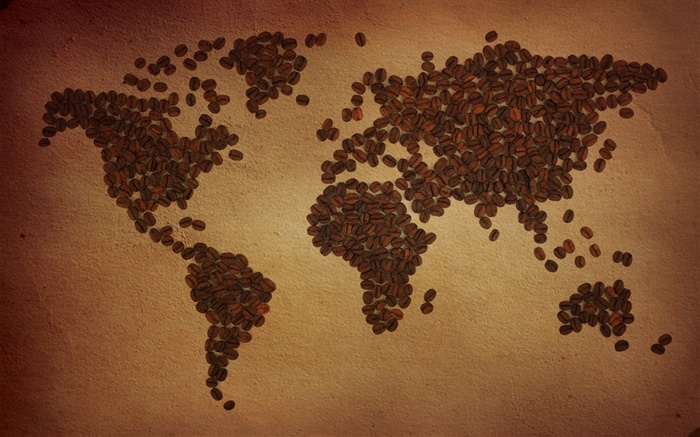 Les grains de café, carte du monde, continent, créatif Fonds d'écran, image