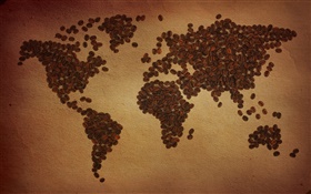 Les grains de café, carte du monde, continent, créatif HD Fonds d'écran