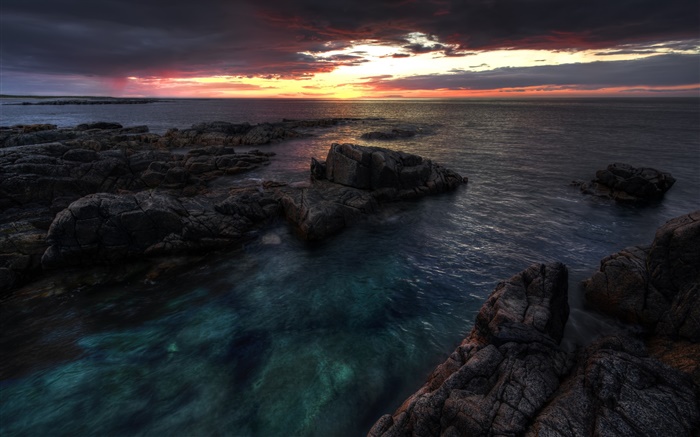 Donegal, en Irlande, en mer, la côte, à l'aube, le lever du soleil, nuages Fonds d'écran, image