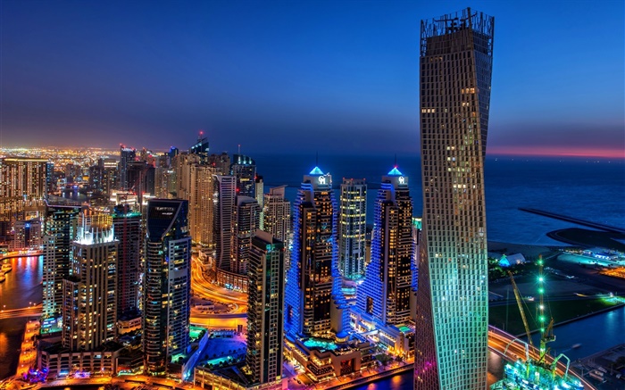 Dubaï, Émirats arabes unis, ville, soir, lumières, gratte-ciel Fonds d'écran, image