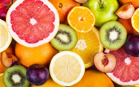 Fruits frais, les baies, les oranges, les kiwis, les pamplemousses, les pommes HD Fonds d'écran