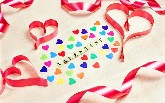 Bonne Saint Valentin, coeurs d'amour, romantique, ruban Fonds d'écran, image