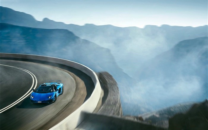 Lamborghini Aventador LP750-4 supercar bleu, haute vitesse Fonds d'écran, image