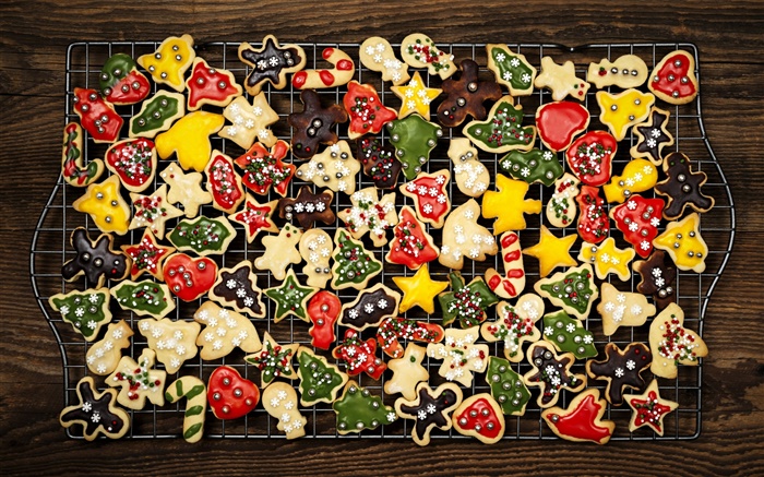 Nouvel An, Joyeux Noël, biscuits colorés Fonds d'écran, image