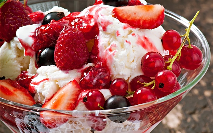 Doux fruits, crème, fraises, framboises, groseilles Fonds d'écran, image