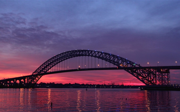 États-Unis, New Jersey, Bayonne Bridge, rivière, coucher de soleil, crépuscule Fonds d'écran, image