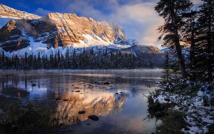 Banff Parc national, le Canada, les montagnes Rocheuses, le lac, le matin, la réflexion de l'eau Fonds d'écran, image