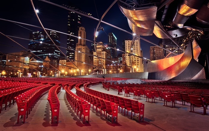 Chicago, Illinois, États-Unis, des bâtiments, des gratte-ciel, des chaises, la nuit Fonds d'écran, image