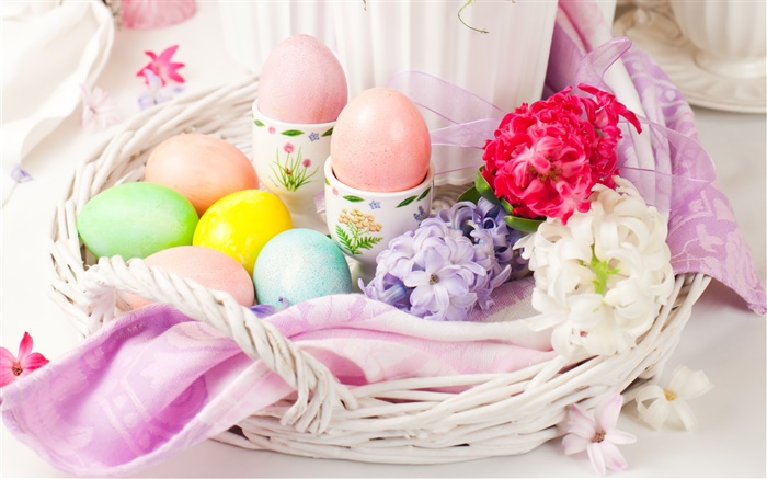 Les oeufs de Pâques, fleurs, ressort, décoration Fonds d'écran, image