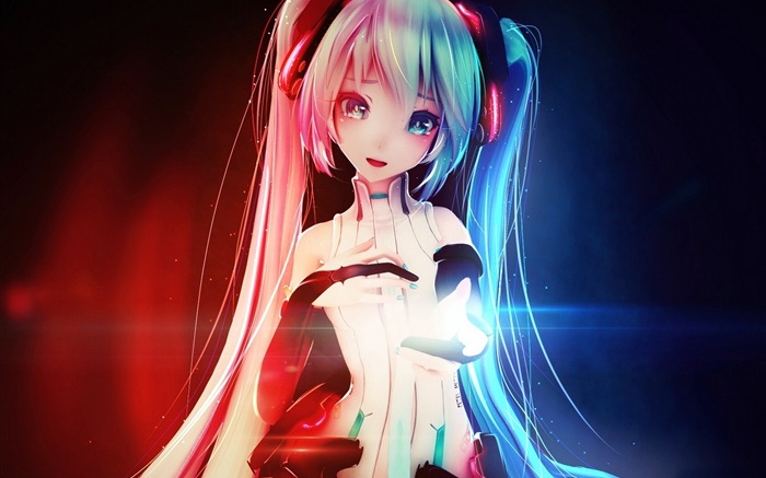 Hatsune Miku, music girl, sourire, anime Fonds d'écran, image