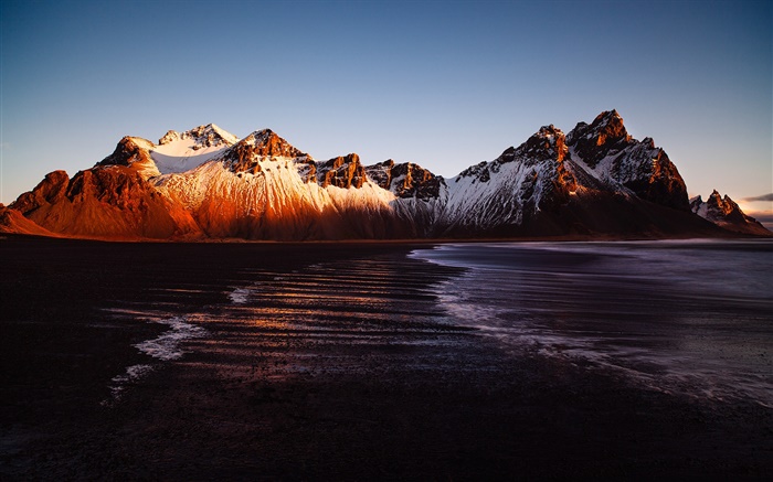 Islande, Stokksnes, montagne, mer, coucher de soleil Fonds d'écran, image