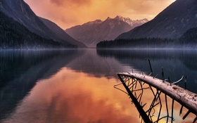 Lake, branches, montagnes, crépuscule HD Fonds d'écran