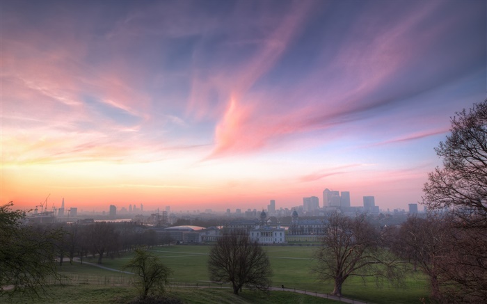 Londres, Angleterre, parc de Greenwich, les maisons, l'aube Fonds d'écran, image