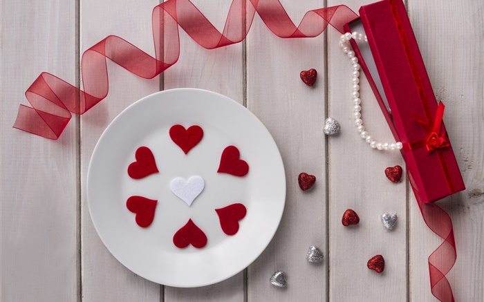 Jour, coeurs d'amour, ruban, bijoux, cadeau de la Saint-Valentin Fonds d'écran, image