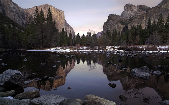 Yosemite Park, vallée, montagnes, lac, arbres, pierres Fonds d'écran, image
