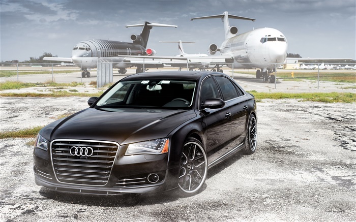berline Audi, voiture noire, avions, aéroport Fonds d'écran, image