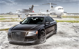 berline Audi, voiture noire, avions, aéroport HD Fonds d'écran