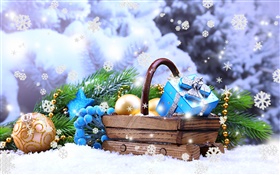 Balles, Nouvel An, Joyeux Noël, cadeaux, neige HD Fonds d'écran