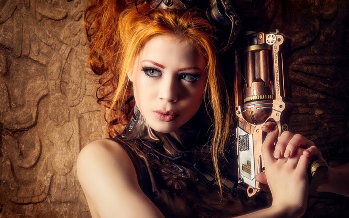 Belle fille, arme, le style steampunk blond Fonds d'écran, image
