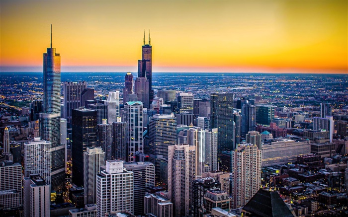 Chicago, Illinois, États-Unis, la ville, crépuscule, gratte-ciel, coucher de soleil Fonds d'écran, image