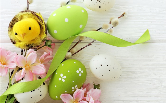 Pâques, décoration de vacances, des œufs, des brindilles de saule, fleurs, ressort Fonds d'écran, image