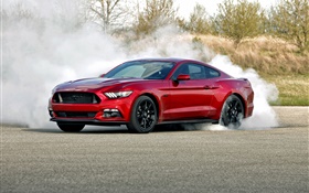 Ford Mustang couleur rouge voiture, fumée HD Fonds d'écran
