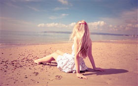 Fille de repos sur la plage, le soleil, l'été HD Fonds d'écran